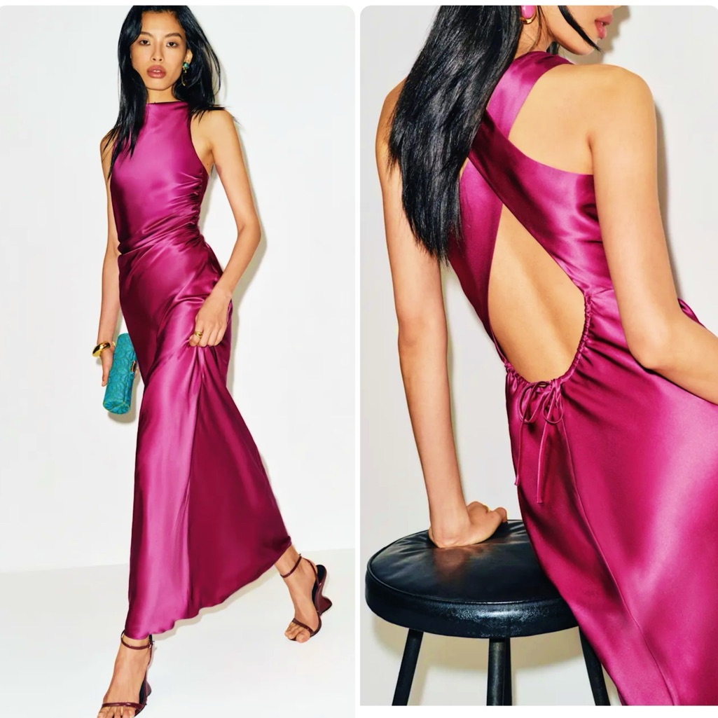 Reformation Fuchsia Satin Maxi Dress